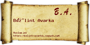 Bálint Avarka névjegykártya